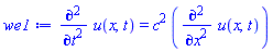 diff(diff(u(x, t), t), t) = c^2*(diff(diff(u(x, t), x), x))