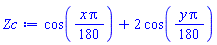 cos((1/180)*x*Pi)+2*cos((1/180)*y*Pi)