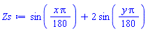 sin((1/180)*x*Pi)+2*sin((1/180)*y*Pi)