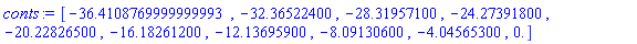 [-36.4108769999999993, -32.36522400, -28.31957100, -24.27391800, -20.22826500, -16.18261200, -12.13695900, -8.09130600, -4.04565300, 0.]