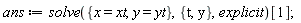 ans := solve({x = xt, y = yt}, {t, y}, explicit)[1];