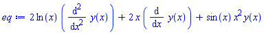 2*ln(x)*(diff(diff(y(x), x), x))+2*x*(diff(y(x), x))+sin(x)*x^2*y(x)