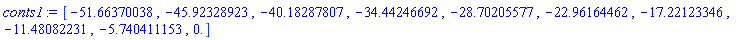 [-51.66370038, -45.92328923, -40.18287807, -34.44246692, -28.70205577, -22.96164462, -17.22123346, -11.48082231, -5.740411153, 0.]