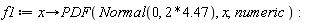 f1 := proc (x) options operator, arrow; PDF(Normal(0, 2*4.47), x, numeric) end proc
