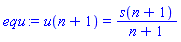 u(n+1) = s(n+1)/(n+1)