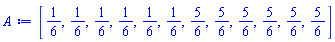 [1/6, 1/6, 1/6, 1/6, 1/6, 1/6, 5/6, 5/6, 5/6, 5/6, 5/6, 5/6]