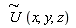 `#mover(mi("U"),mo("&sim;"))`(x, y, z)