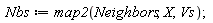 Nbs := map2(Neighbors, X, Vs)