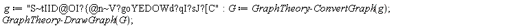 g := "S~tIID@OI?{@n~V?goYEDOWd?qI?sJ?[C"; G := GraphTheory:-ConvertGraph(g); GraphTheory:-DrawGraph(G)
