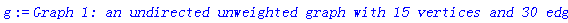 g := `Graph 1: an undirected unweighted graph with 15 vertices and 30 edge(s)`