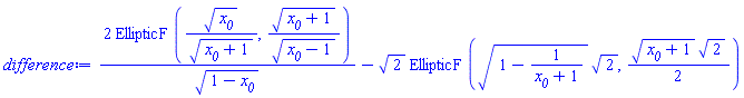2*EllipticF(x__0^(1/2)/(x__0+1)^(1/2), (x__0+1)^(1/2)/(x__0-1)^(1/2))/(1-x__0)^(1/2)-2^(1/2)*EllipticF((1-1/(x__0+1))^(1/2)*2^(1/2), (1/2)*(x__0+1)^(1/2)*2^(1/2))