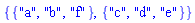 {{"a", "b", "f"}, {"c", "d", "e"}}