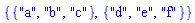 {{"a", "b", "c"}, {"d", "e", "f"}}