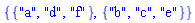 {{"a", "d", "f"}, {"b", "c", "e"}}