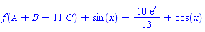 f(A+B+11*C)+sin(x)+(10/13)*exp(x)+cos(x)