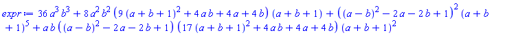 36*a^3*b^3+8*a^2*b^2*(9*(a+b+1)^2+4*a*b+4*a+4*b)*(a+b+1)+((a-b)^2-2*a-2*b+1)^2*(a+b+1)^5+a*b*((a-b)^2-2*a-2*b+1)*(17*(a+b+1)^2+4*a*b+4*a+4*b)*(a+b+1)^2