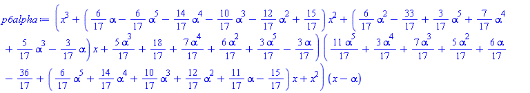 (x^3+((6/17)*alpha-(6/17)*alpha^5-(14/17)*alpha^4-(10/17)*alpha^3-(12/17)*alpha^2+15/17)*x^2+((6/17)*alpha^2-33/17+(3/17)*alpha^5+(7/17)*alpha^4+(5/17)*alpha^3-(3/17)*alpha)*x+(5/17)*alpha^3+18/17+(7/17)*alpha^4+(6/17)*alpha^2+(3/17)*alpha^5-(3/17)*alpha)*((11/17)*alpha^5+(3/17)*alpha^4+(7/17)*alpha^3+(5/17)*alpha^2+(6/17)*alpha-36/17+((6/17)*alpha^5+(14/17)*alpha^4+(10/17)*alpha^3+(12/17)*alpha^2+(11/17)*alpha-15/17)*x+x^2)*(x-alpha)