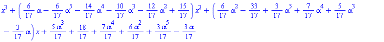 x^3+((6/17)*alpha-(6/17)*alpha^5-(14/17)*alpha^4-(10/17)*alpha^3-(12/17)*alpha^2+15/17)*x^2+((6/17)*alpha^2-33/17+(3/17)*alpha^5+(7/17)*alpha^4+(5/17)*alpha^3-(3/17)*alpha)*x+(5/17)*alpha^3+18/17+(7/17)*alpha^4+(6/17)*alpha^2+(3/17)*alpha^5-(3/17)*alpha