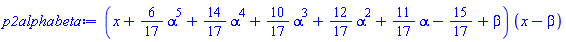(x+(6/17)*alpha^5+(14/17)*alpha^4+(10/17)*alpha^3+(12/17)*alpha^2+(11/17)*alpha-15/17+beta)*(x-beta)
