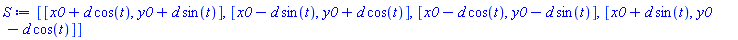 [[x0+d*cos(t), y0+d*sin(t)], [x0-d*sin(t), y0+d*cos(t)], [x0-d*cos(t), y0-d*sin(t)], [x0+d*sin(t), y0-d*cos(t)]]
