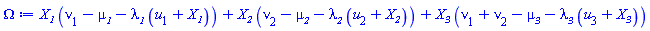X__1*(nu[1]-mu__1-lambda__1*(u[1]+X__1))+X__2*(nu[2]-mu__2-lambda__2*(u[2]+X__2))+X__3*(nu[1]+nu[2]-mu__3-lambda__3*(u[3]+X__3))