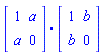 Physics:-`.`(array( 1 .. 2, 1 .. 2, [( 1, 1 ) = (1), ( 1, 2 ) = (a), ( 2, 1 ) = (a), ( 2, 2 ) = (0)  ] ), array( 1 .. 2, 1 .. 2, [( 1, 1 ) = (1), ( 1, 2 ) = (b), ( 2, 1 ) = (b), ( 2, 2 ) = (0)  ] ))