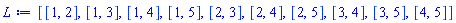 [[1, 2], [1, 3], [1, 4], [1, 5], [2, 3], [2, 4], [2, 5], [3, 4], [3, 5], [4, 5]]