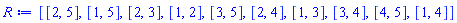 [[2, 5], [1, 5], [2, 3], [1, 2], [3, 5], [2, 4], [1, 3], [3, 4], [4, 5], [1, 4]]