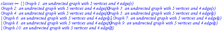 [[GRAPHLN(undirected, unweighted, [1, 2, 3, 4, 5], Array(1..5, {(1) = {3, 5}, (2) = {}, (3) = {1, 5}, (4) = {5}, (5) = {1, 3, 4}}), `GRAPHLN/table/1`, 0), GRAPHLN(undirected, unweighted, [1, 2, 3, 4, 5], Array(1..5, {(1) = {2, 5}, (2) = {1, 5}, (3) = {5}, (4) = {}, (5) = {1, 2, 3}}), `GRAPHLN/table/2`, 0), GRAPHLN(undirected, unweighted, [1, 2, 3, 4, 5], Array(1..5, {(1) = {2, 5}, (2) = {1, 4, 5}, (3) = {}, (4) = {2}, (5) = {1, 2}}), `GRAPHLN/table/4`, 0), GRAPHLN(undirected, unweighted, [1, 2, 3, 4, 5], Array(1..5, {(1) = {2, 4, 5}, (2) = {1, 5}, (3) = {}, (4) = {1}, (5) = {1, 2}}), `GRAPHLN/table/5`, 0), GRAPHLN(undirected, unweighted, [1, 2, 3, 4, 5], Array(1..5, {(1) = {4, 5}, (2) = {5}, (3) = {}, (4) = {1, 5}, (5) = {1, 2, 4}}), `GRAPHLN/table/7`, 0)], [GRAPHLN(undirected, unweighted, [1, 2, 3, 4, 5], Array(1..5, {(1) = {4, 5}, (2) = {3}, (3) = {2}, (4) = {1, 5}, (5) = {1, 4}}), `GRAPHLN/table/3`, 0)], [GRAPHLN(undirected, unweighted, [1, 2, 3, 4, 5], Array(1..5, {(1) = {2, 4}, (2) = {1, 3}, (3) = {2, 4}, (4) = {1, 3}, (5) = {}}), `GRAPHLN/table/6`, 0)], [GRAPHLN(undirected, unweighted, [1, 2, 3, 4, 5], Array(1..5, {(1) = {2, 4}, (2) = {1}, (3) = {5}, (4) = {1, 5}, (5) = {3, 4}}), `GRAPHLN/table/8`, 0), GRAPHLN(undirected, unweighted, [1, 2, 3, 4, 5], Array(1..5, {(1) = {4, 5}, (2) = {4}, (3) = {5}, (4) = {1, 2}, (5) = {1, 3}}), `GRAPHLN/table/9`, 0)], [GRAPHLN(undirected, unweighted, [1, 2, 3, 4, 5], Array(1..5, {(1) = {4}, (2) = {5}, (3) = {5}, (4) = {1, 5}, (5) = {2, 3, 4}}), `GRAPHLN/table/10`, 0)]]