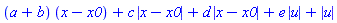 (a+b)*(x-x0)+c*abs(x-x0)+d*abs(x-x0)+e*abs(u)+abs(u)