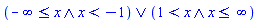 Or(And(-infinity <= x, x < -1), And(1 < x, x <= infinity))