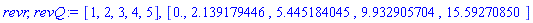 [1, 2, 3, 4, 5], [0., 2.139179446, 5.445184045, 9.932905704, 15.59270850]