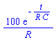 100*exp(-t/(R*C))/R