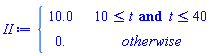 piecewise(10 <= t and t <= 40, 10.0, 0.)