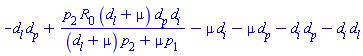 -d[l]*d[p]+p[2]*R[0]*(d[l]+mu)*d[p]*d[i]/((d[l]+mu)*p[2]+mu*p[1])-mu*d[i]-mu*d[p]-d[i]*d[p]-d[i]*d[l]