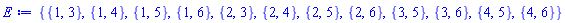 {{1, 3}, {1, 4}, {1, 5}, {1, 6}, {2, 3}, {2, 4}, {2, 5}, {2, 6}, {3, 5}, {3, 6}, {4, 5}, {4, 6}}