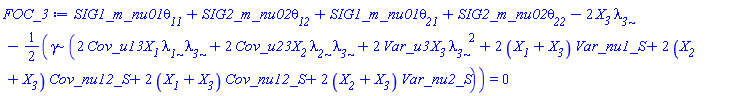 SIG1_m_nu01*theta__11+SIG2_m_nu02*theta__12+SIG1_m_nu01*theta__21+SIG2_m_nu02*theta__22-2*X__3*lambda__3-(1/2)*gamma*(2*Cov_u13*X__1*lambda__1*lambda__3+2*Cov_u23*X__2*lambda__2*lambda__3+2*Var_u3*X__3*lambda__3^2+2*(X__1+X__3)*Var_nu1_S+2*(X__2+X__3)*Cov_nu12_S+2*(X__1+X__3)*Cov_nu12_S+2*(X__2+X__3)*Var_nu2_S) = 0