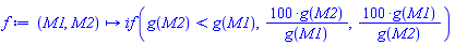 proc (M1, M2) options operator, arrow; `if`(g(M2) < g(M1), 100*g(M2)/g(M1), 100*g(M1)/g(M2)) end proc