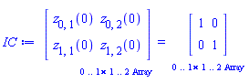 `Array(0..1, 1..2, {(0, 2) = z[0, 1](0), (1, 1) = z[0, 1](0), (1, 2) = z[1, 1](0)})` = `Array(0..1, 1..2, {(0, 2) = 1, (1, 1) = 1, (1, 2) = 0})`