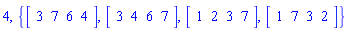 4, {Vector[row](4, {(1) = 3, (2) = 7, (3) = 6, (4) = 4}), Vector[row](4, {(1) = 3, (2) = 4, (3) = 6, (4) = 7}), Vector[row](4, {(1) = 1, (2) = 2, (3) = 3, (4) = 7}), Vector[row](4, {(1) = 1, (2) = 7, (3) = 3, (4) = 2})}