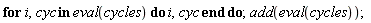"for i,cyc in eval(cycles) do i,cyc end do;add(eval(cycles));"