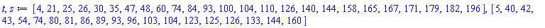 [4, 21, 25, 26, 30, 35, 47, 48, 60, 74, 84, 93, 100, 104, 110, 126, 140, 144, 158, 165, 167, 171, 179, 182, 196], [5, 40, 42, 43, 54, 74, 80, 81, 86, 89, 93, 96, 103, 104, 123, 125, 126, 133, 144, 160]