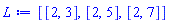 [[2, 3], [2, 5], [2, 7]]