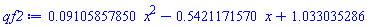 0.9105857850e-1*x^2-.5421171570*x+1.033035286