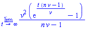limit(v^2*(exp(t*(n*v-1)/v)-1)/(n*v-1), t = infinity)