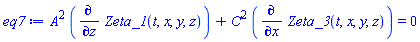 A^2*(diff(Zeta_1(t, x, y, z), z))+C^2*(diff(Zeta_3(t, x, y, z), x)) = 0