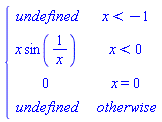 piecewise(x < -1, undefined, x < 0, x*sin(1/x), x = 0, 0, undefined)