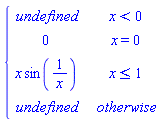 piecewise(x < 0, undefined, x = 0, 0, x <= 1, x*sin(1/x), undefined)
