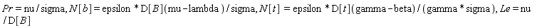 Pr = nu/sigma, N[b] = epsilon*D[B](mu-lambda)/sigma, N[t] = epsilon*D[t](gamma-beta)/(gamma*sigma), Le = nu/D[B]