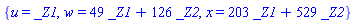 {u = _Z1, w = 49*_Z1+126*_Z2, x = 203*_Z1+529*_Z2}